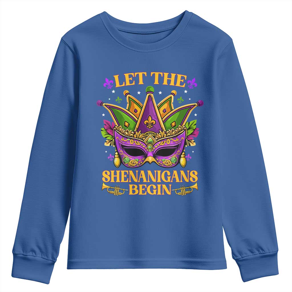 Let The Shenanigans Begin Mardi Gras Youth Sweatshirt Masquerade Mask Beads