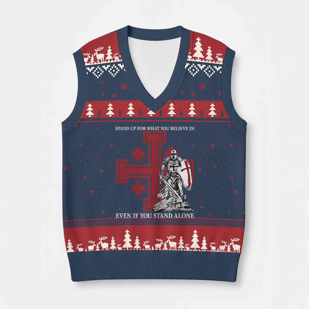 Catholic Knight Templar Crusader Cross V-Neck Knit Sweater Vest Kingdom Of Jerusalem