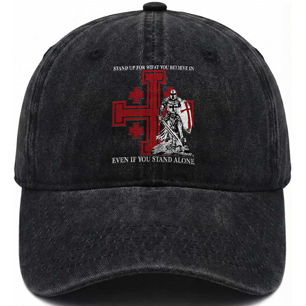 Catholic Knight Templar Crusader Cross Washed Cotton Baseball Cap Kingdom Of Jerusalem