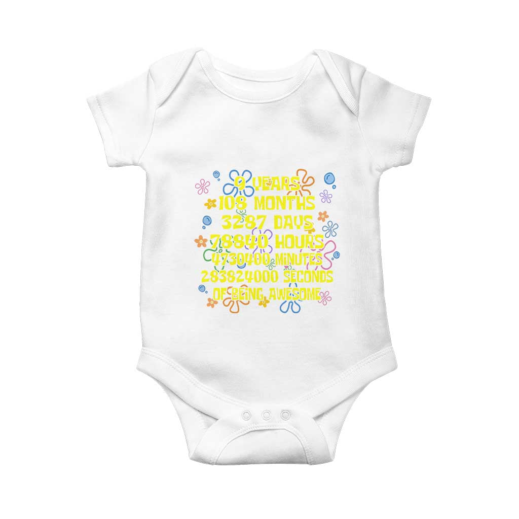 9th Birthday Gifts Baby Onesie Flowers Girl Son Boy 9yr 9 Year Old Bday