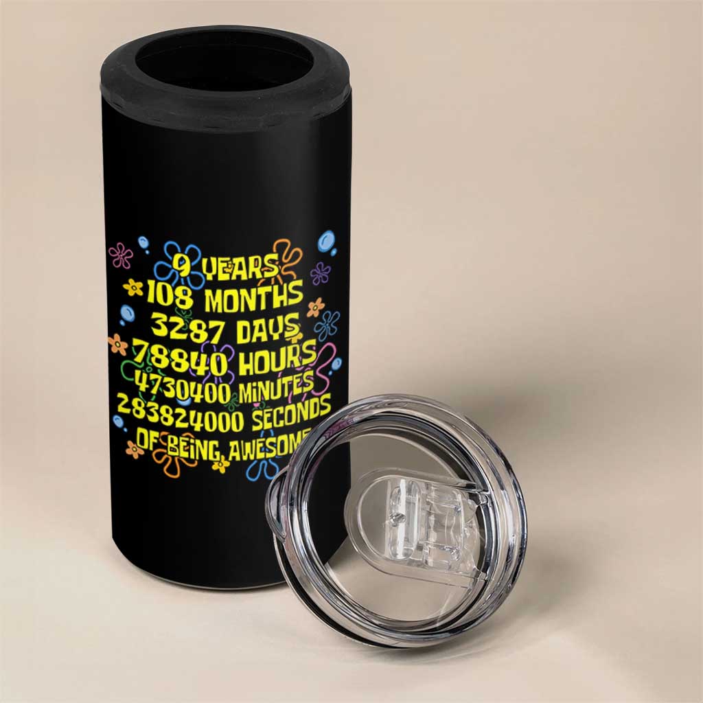 9th Birthday Gifts 4 in 1 Can Cooler Tumbler Flowers Girl Son Boy 9yr 9 Year Old Bday