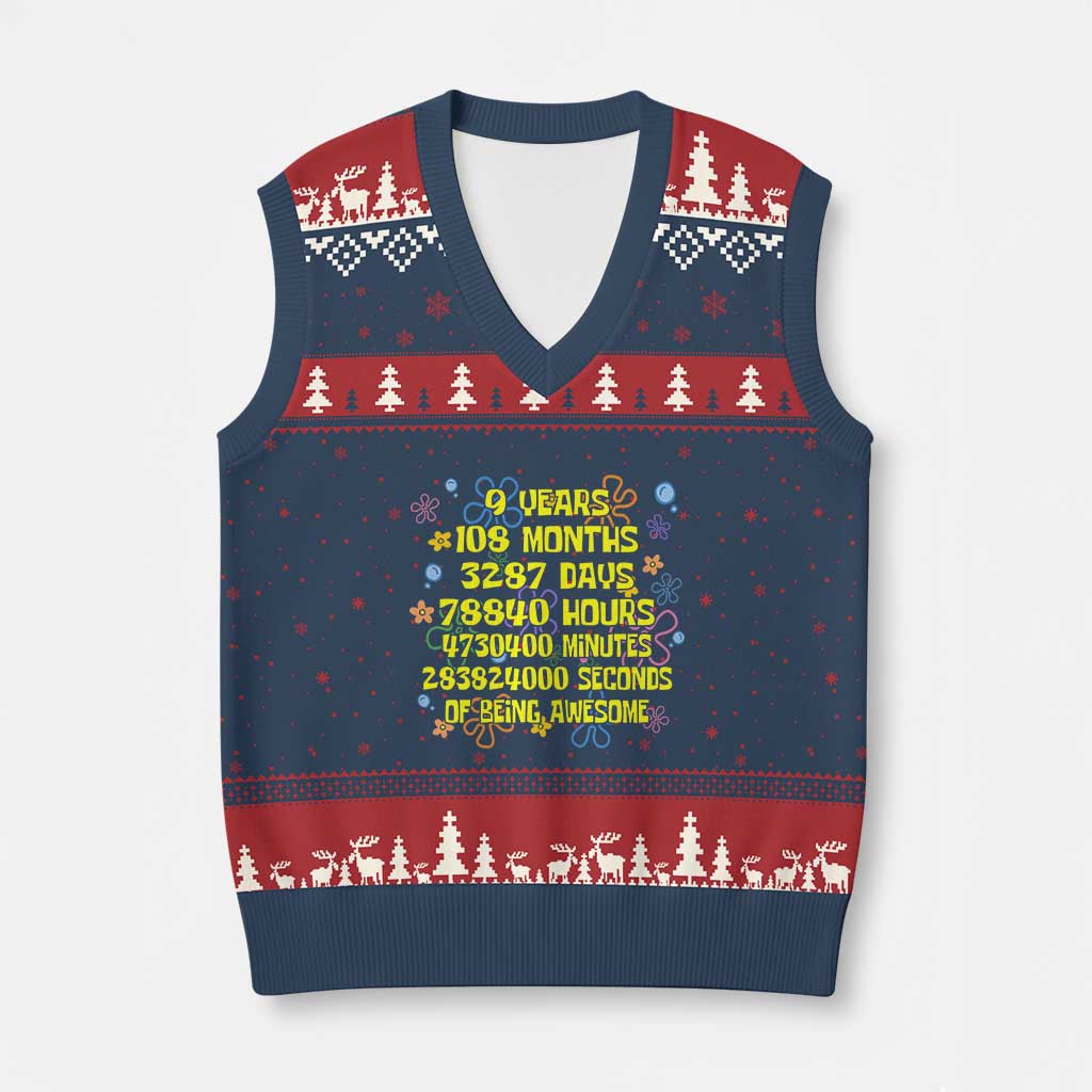 9th Birthday Gifts V-Neck Knit Sweater Vest Flowers Girl Son Boy 9yr 9 Year Old Bday