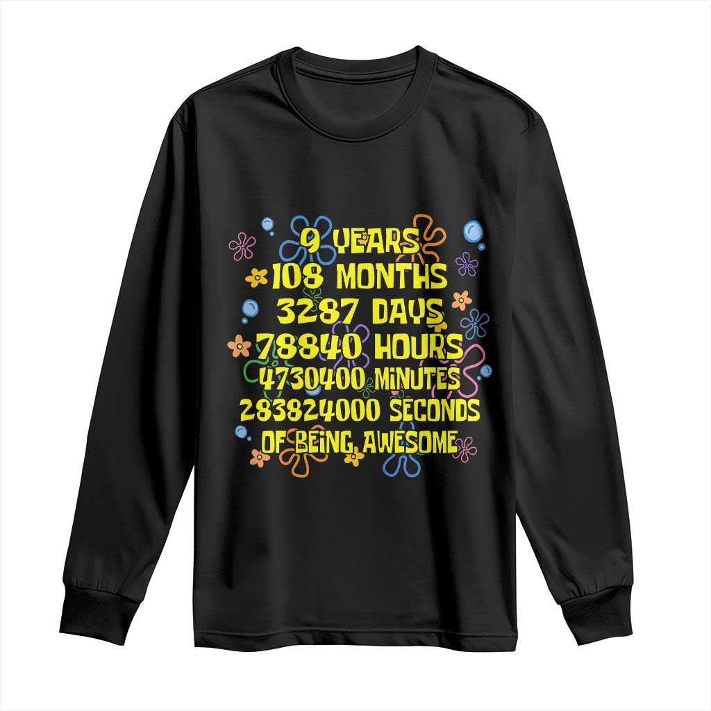 9th Birthday Gifts Long Sleeve Shirt Flowers Girl Son Boy 9yr 9 Year Old Bday