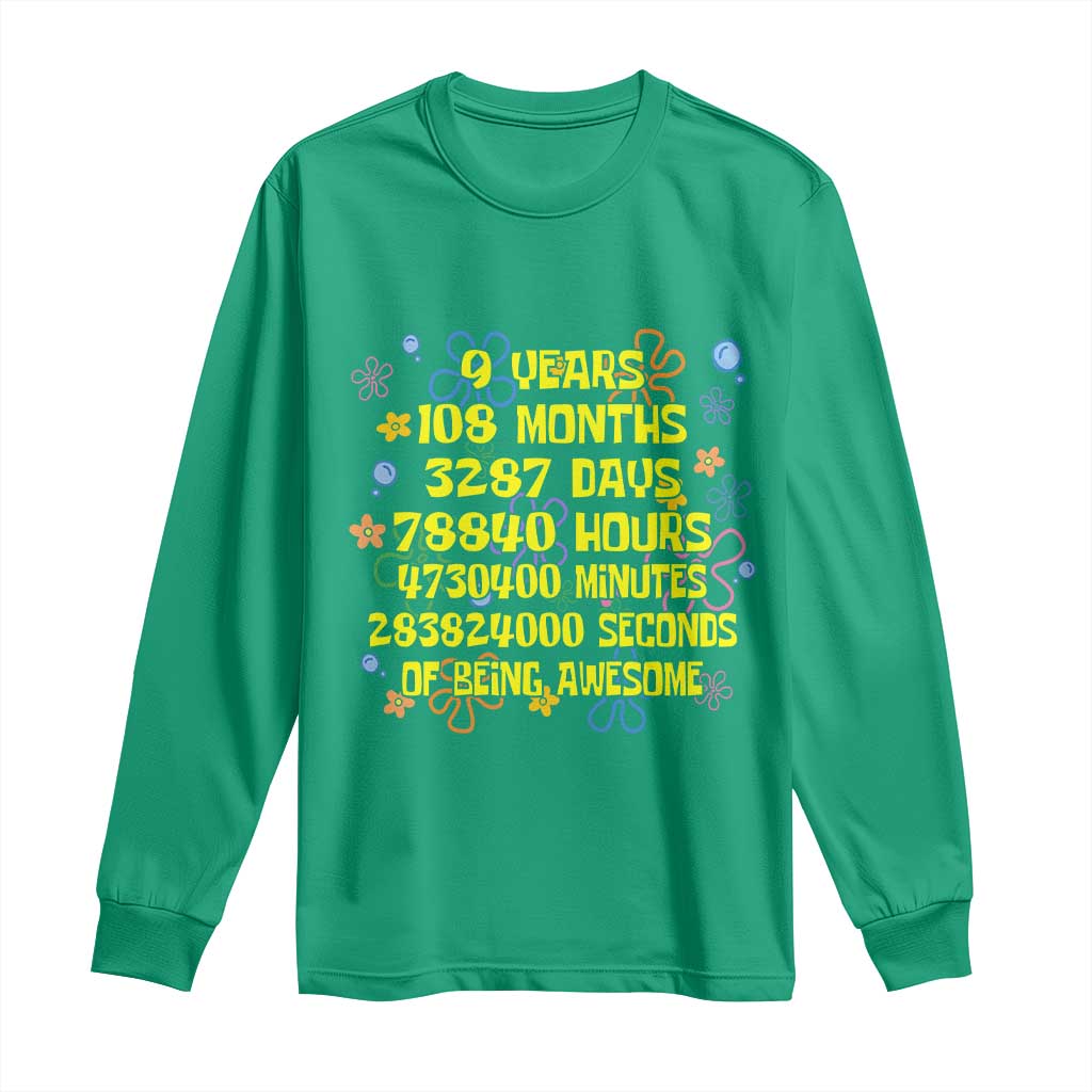 9th Birthday Gifts Long Sleeve Shirt Flowers Girl Son Boy 9yr 9 Year Old Bday