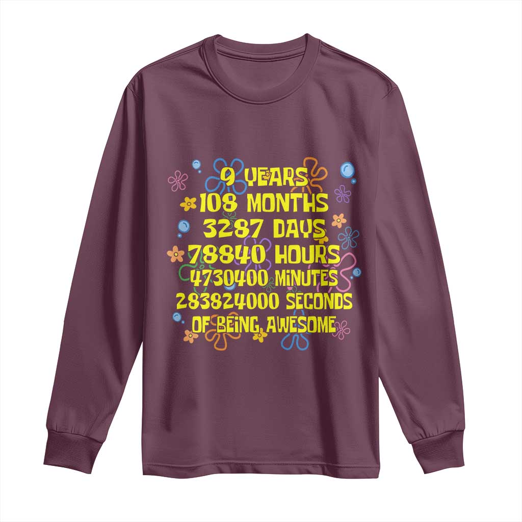 9th Birthday Gifts Long Sleeve Shirt Flowers Girl Son Boy 9yr 9 Year Old Bday