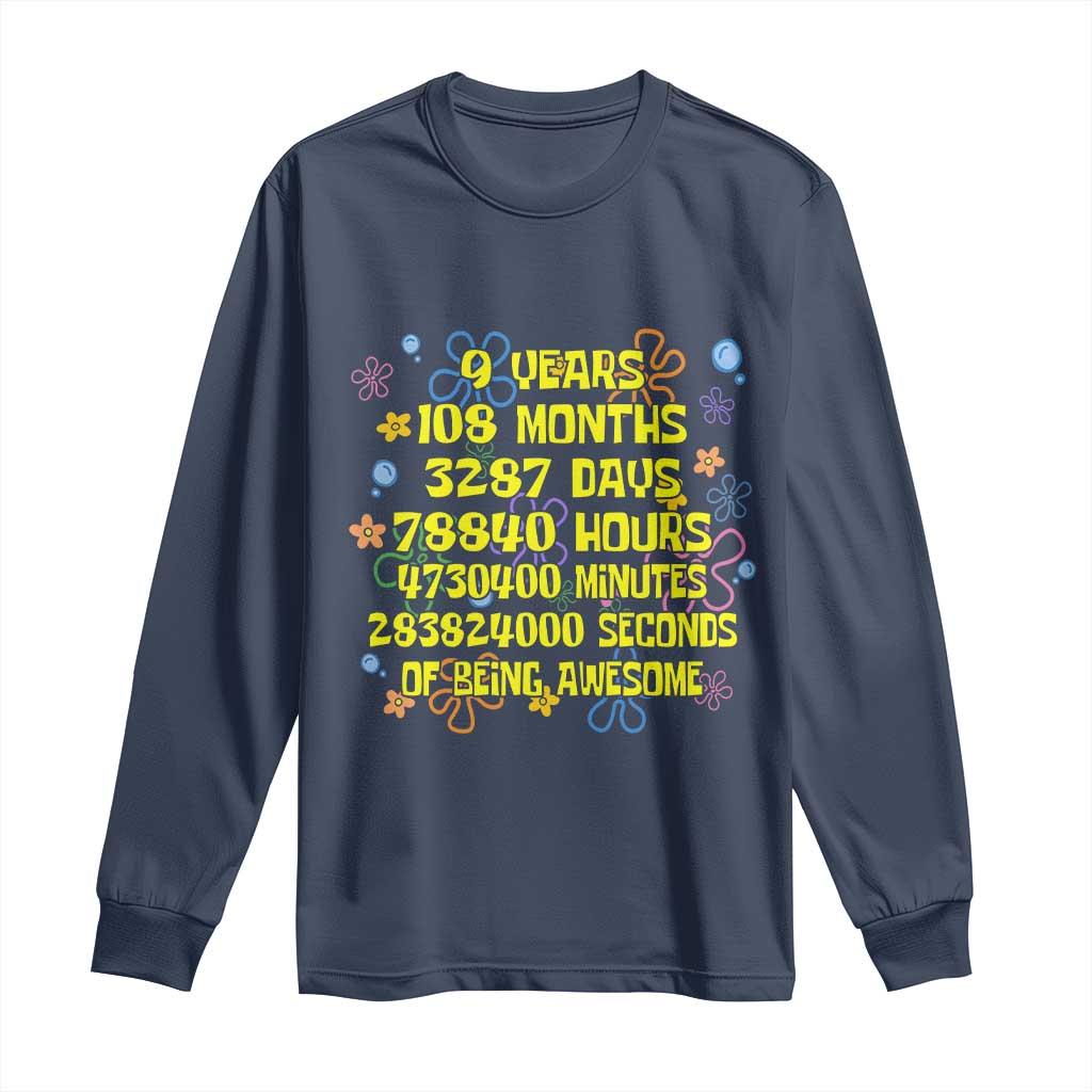 9th Birthday Gifts Long Sleeve Shirt Flowers Girl Son Boy 9yr 9 Year Old Bday