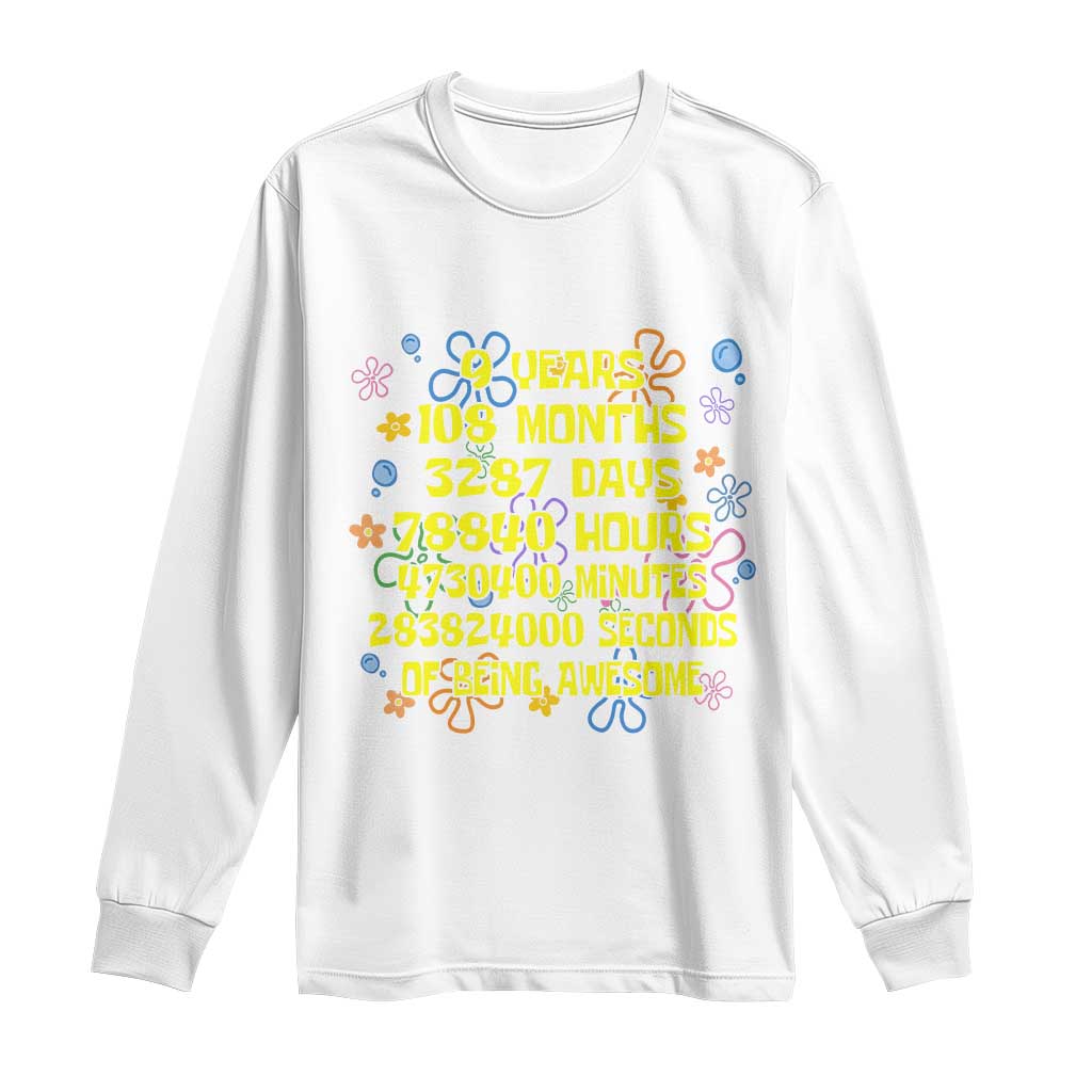9th Birthday Gifts Long Sleeve Shirt Flowers Girl Son Boy 9yr 9 Year Old Bday