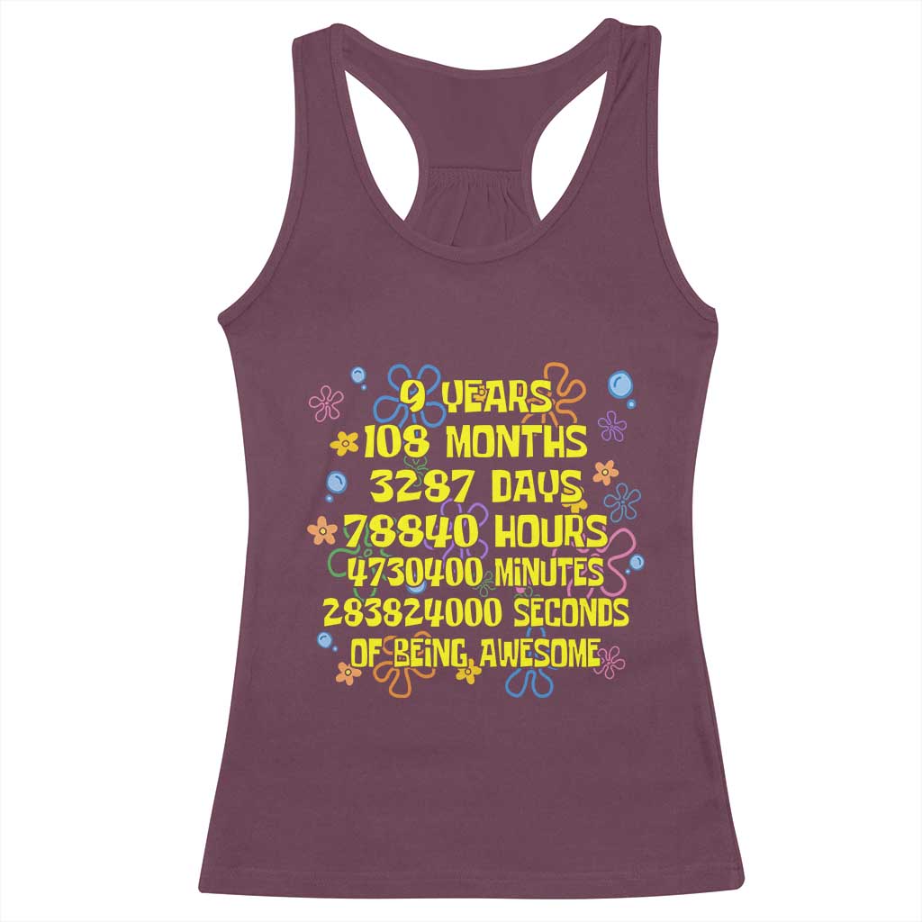 9th Birthday Gifts Racerback Tank Top Flowers Girl Son Boy 9yr 9 Year Old Bday