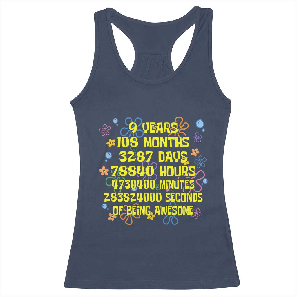 9th Birthday Gifts Racerback Tank Top Flowers Girl Son Boy 9yr 9 Year Old Bday