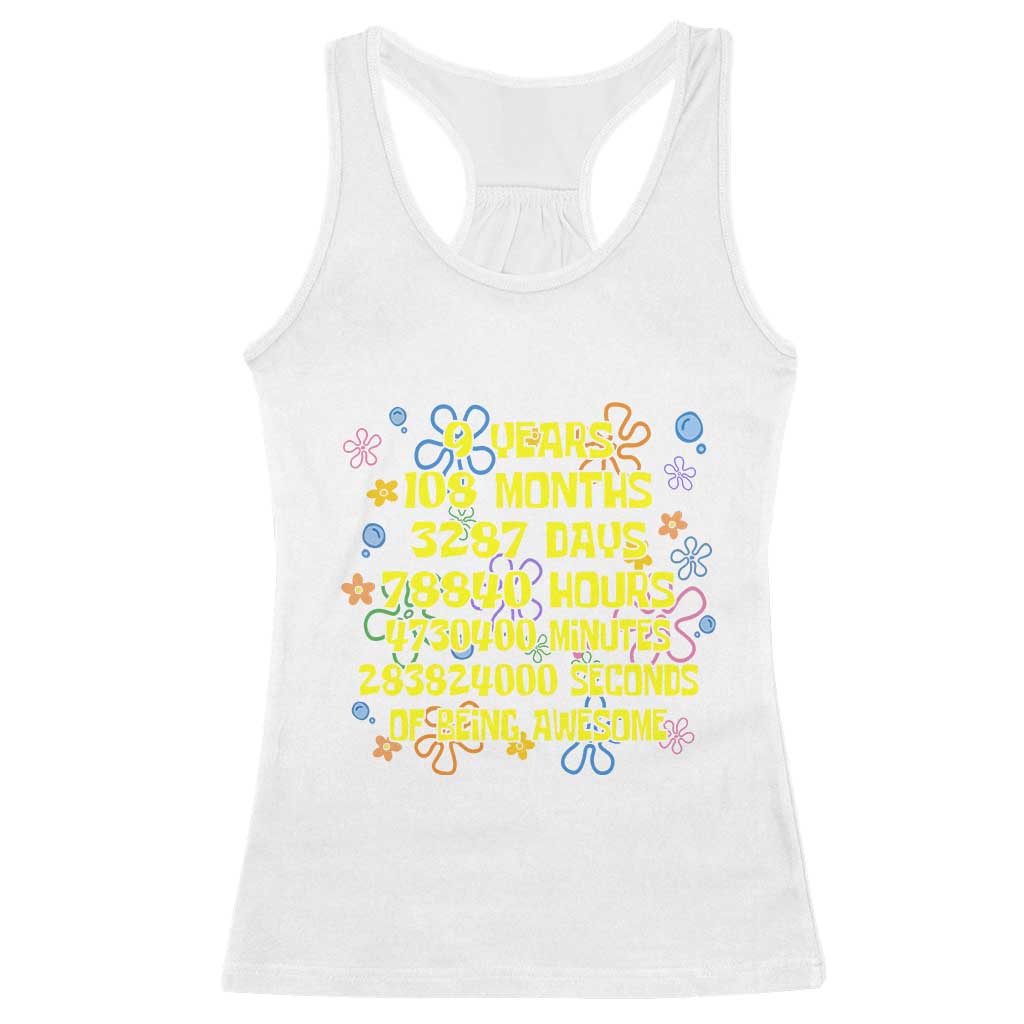 9th Birthday Gifts Racerback Tank Top Flowers Girl Son Boy 9yr 9 Year Old Bday