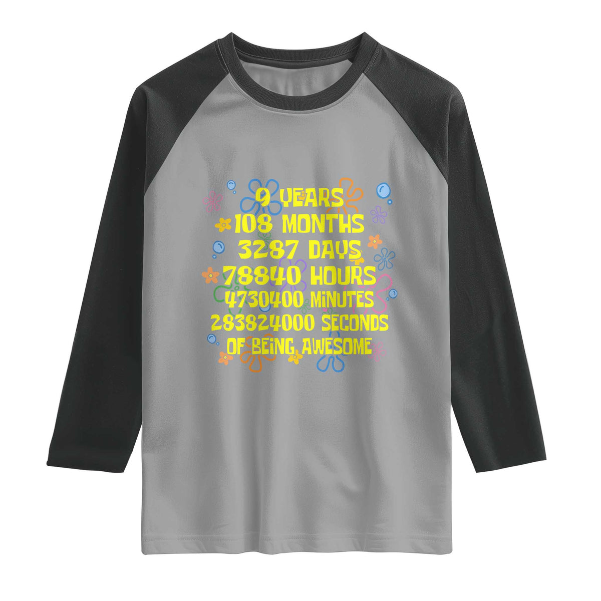 9th Birthday Gifts Raglan Shirt Flowers Girl Son Boy 9yr 9 Year Old Bday