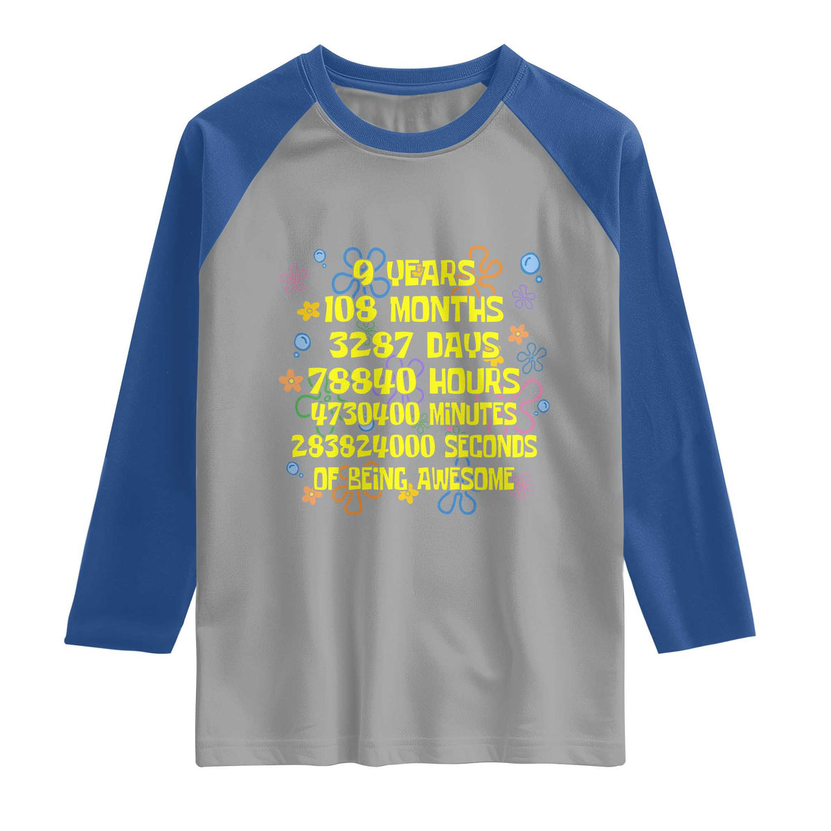 9th Birthday Gifts Raglan Shirt Flowers Girl Son Boy 9yr 9 Year Old Bday