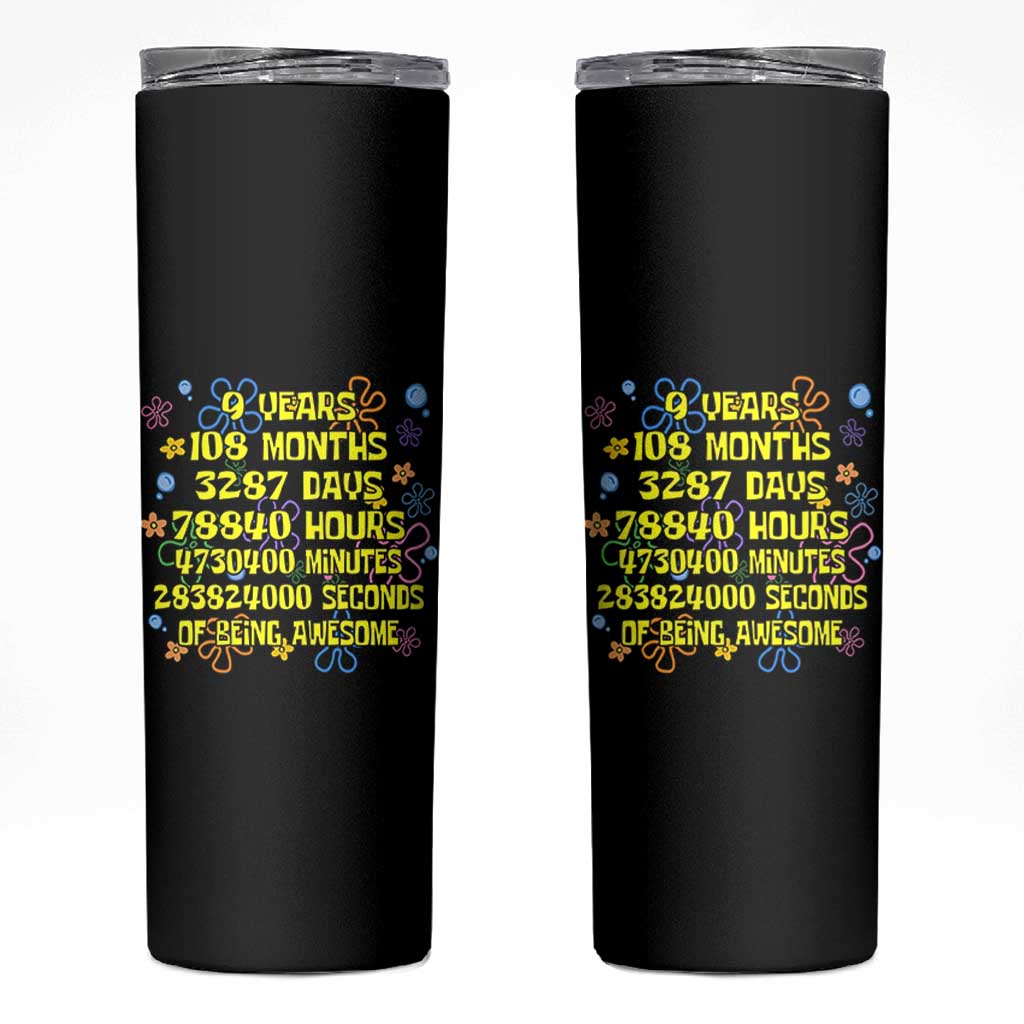 9th Birthday Gifts Skinny Tumbler Flowers Girl Son Boy 9yr 9 Year Old Bday