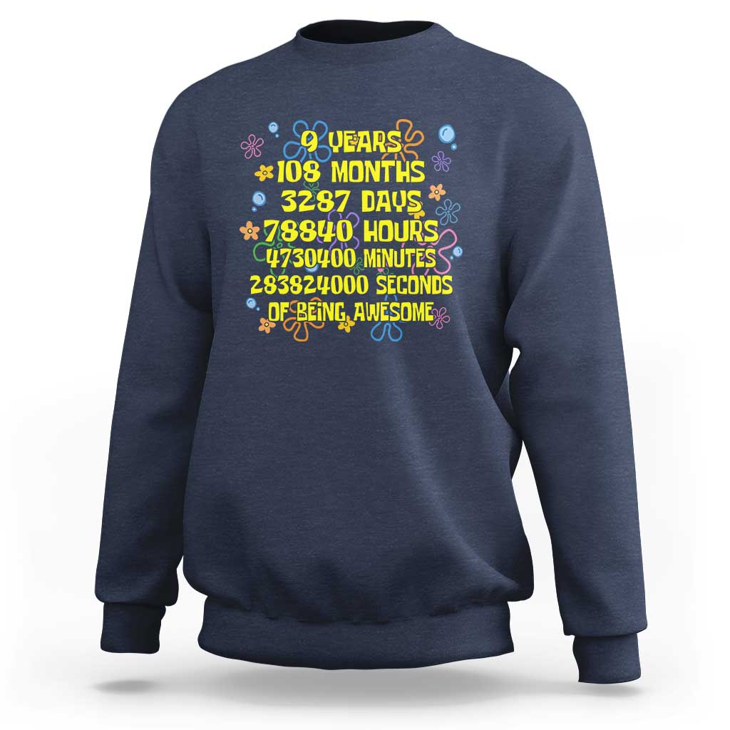 9th Birthday Gifts Sweatshirt Flowers Girl Son Boy 9yr 9 Year Old Bday