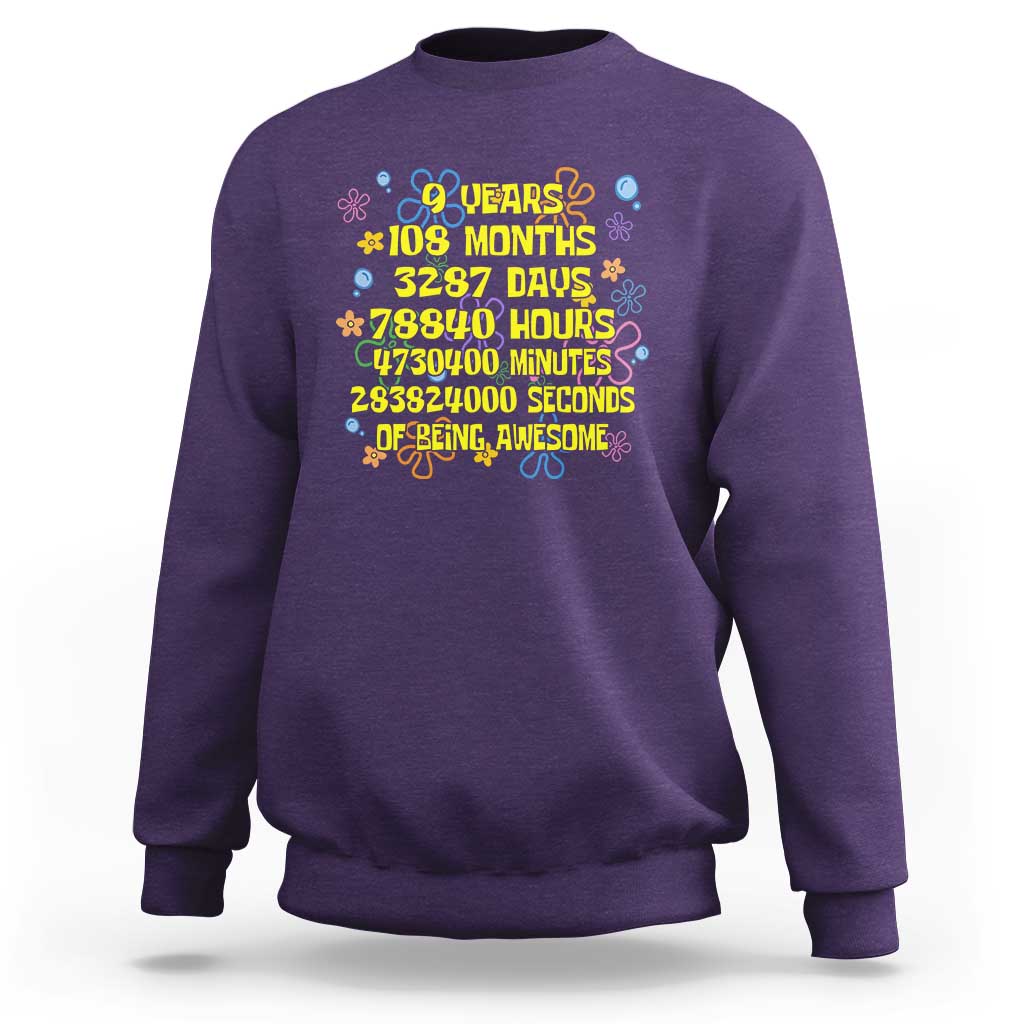 9th Birthday Gifts Sweatshirt Flowers Girl Son Boy 9yr 9 Year Old Bday