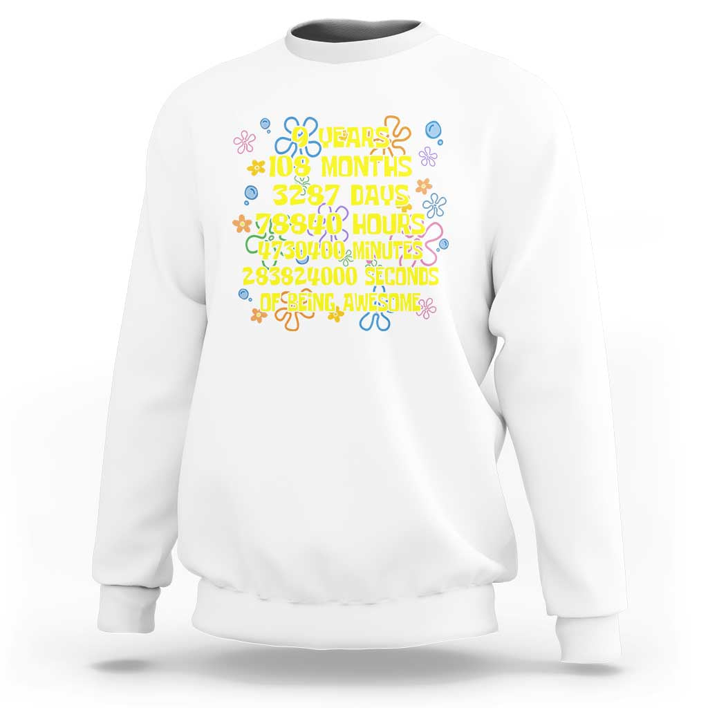 9th Birthday Gifts Sweatshirt Flowers Girl Son Boy 9yr 9 Year Old Bday