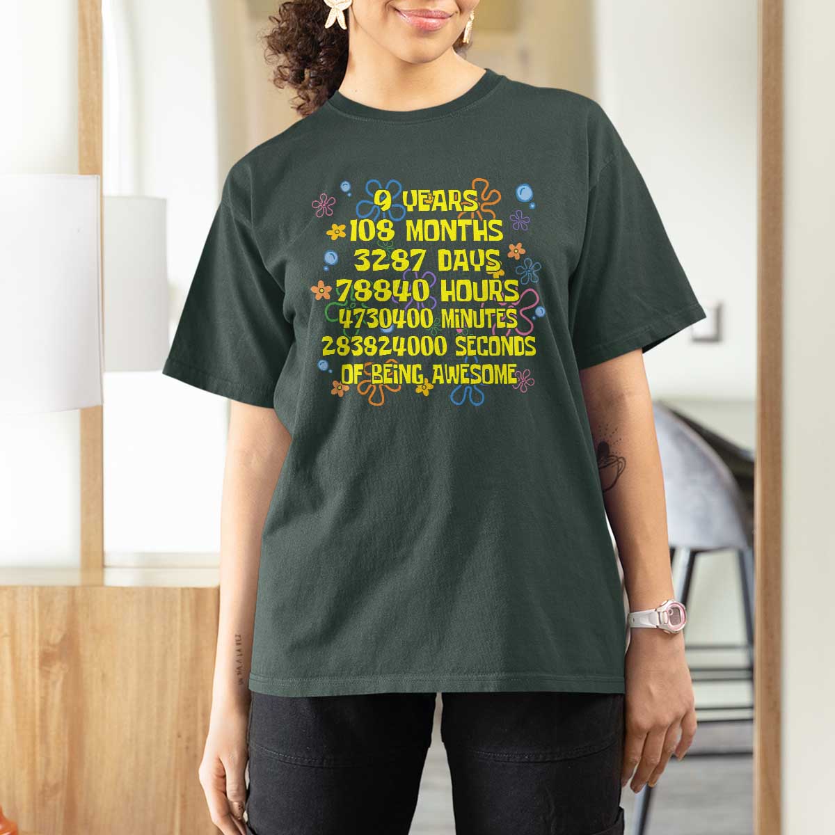 9th Birthday Gifts T Shirt For Women Flowers Girl Son Boy 9yr 9 Year Old Bday