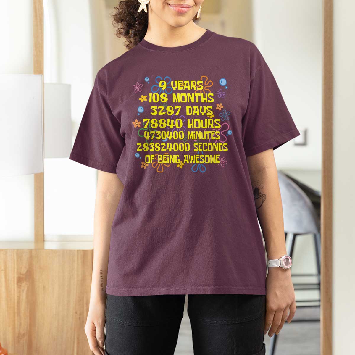 9th Birthday Gifts T Shirt For Women Flowers Girl Son Boy 9yr 9 Year Old Bday