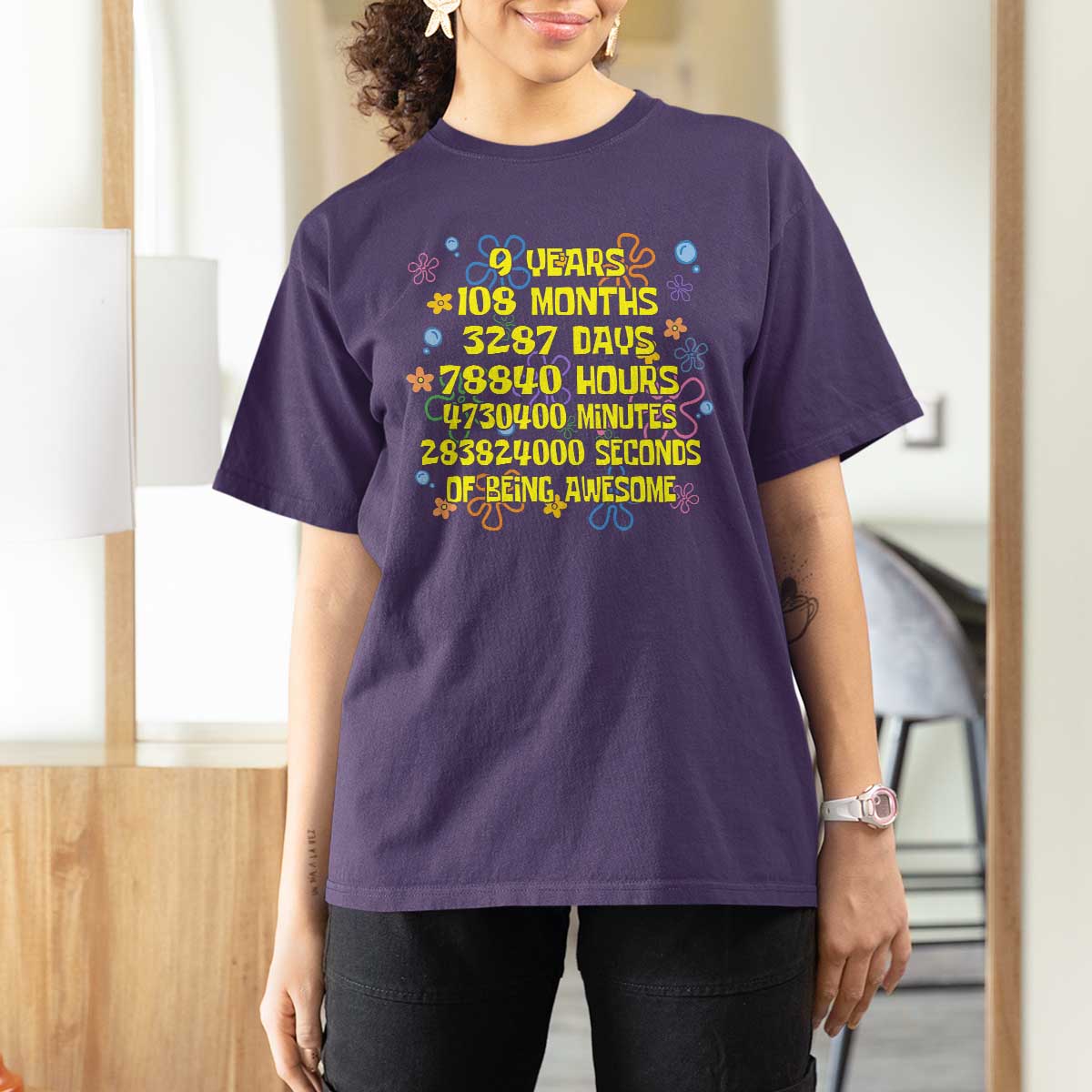 9th Birthday Gifts T Shirt For Women Flowers Girl Son Boy 9yr 9 Year Old Bday