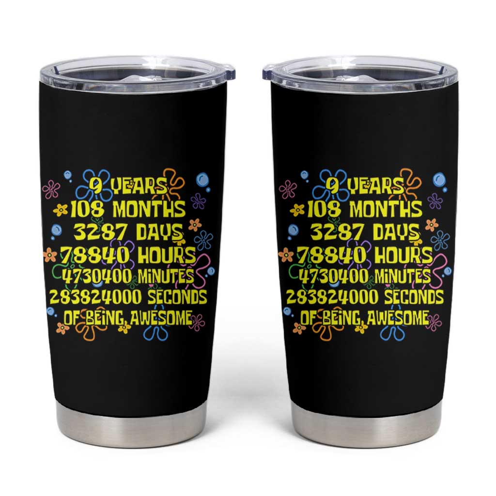 9th Birthday Gifts Tumbler Cup Flowers Girl Son Boy 9yr 9 Year Old Bday