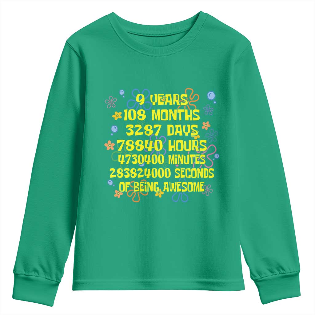9th Birthday Gifts Youth Sweatshirt Flowers Girl Son Boy 9yr 9 Year Old Bday