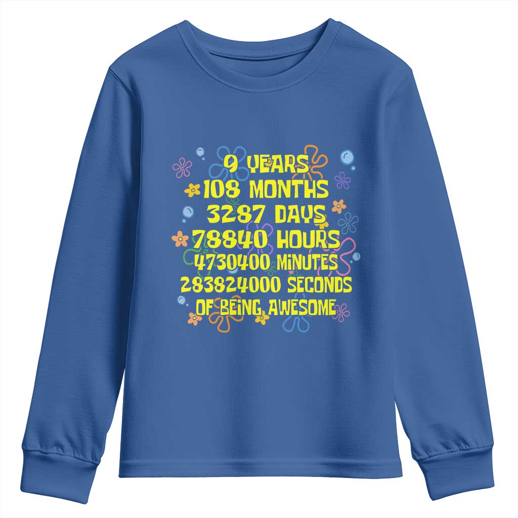 9th Birthday Gifts Youth Sweatshirt Flowers Girl Son Boy 9yr 9 Year Old Bday