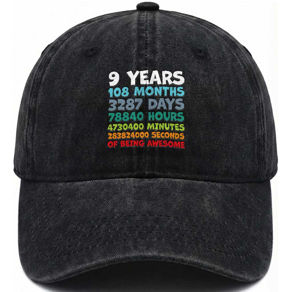 9 Year Old Bday Washed Cotton Baseball Cap Son Boy 9yr 9th Birthday Gifts
