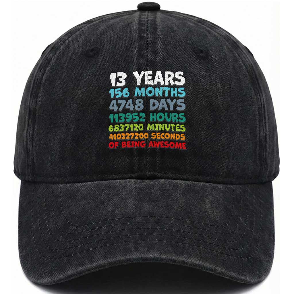 13th Birthday Washed Cotton Baseball Cap 13 Year Old Bday Gifts Son Boy 13yr
