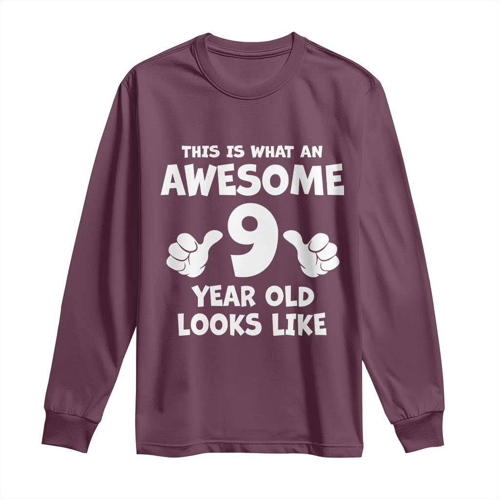 9th Birthday Gifts Long Sleeve Shirt Awesome 9 Year Old Bday Son Boy Girl 9yr