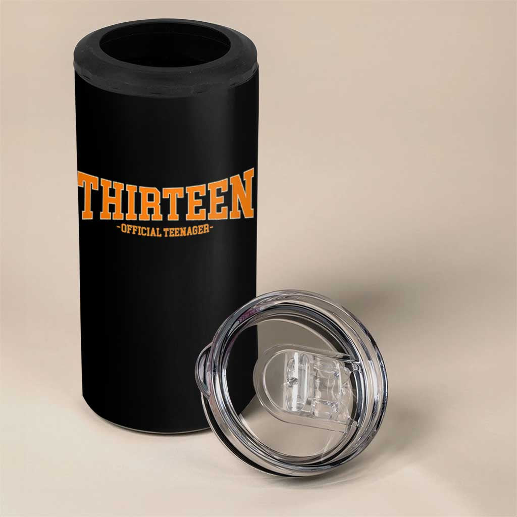 Thirteen Official Teenager 4 in 1 Can Cooler Tumbler Vintage Retro Varsity 13th Birthday Gift Teen Girl