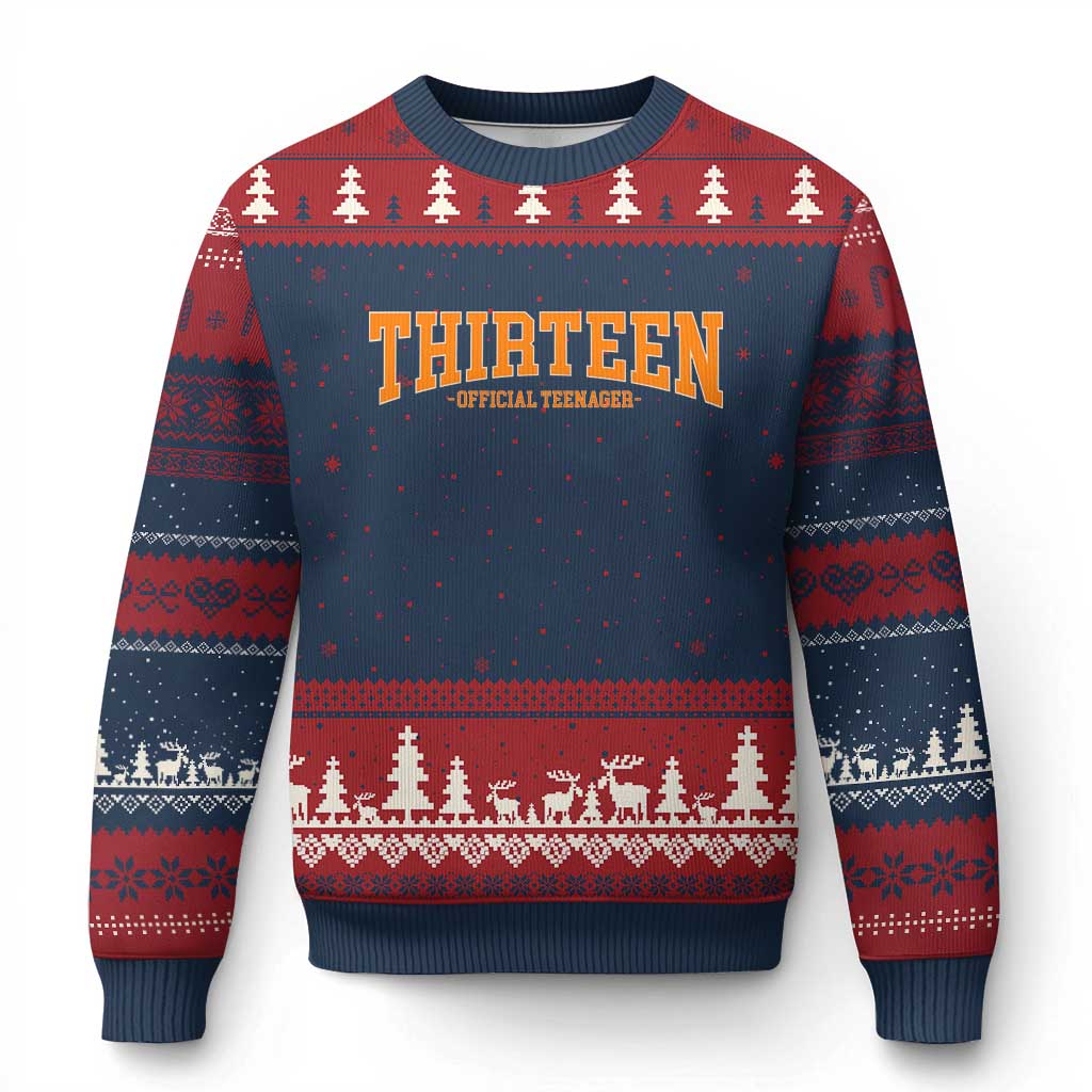 Thirteen Official Teenager Ugly Christmas Sweater Vintage Retro Varsity 13th Birthday Gift Teen Girl