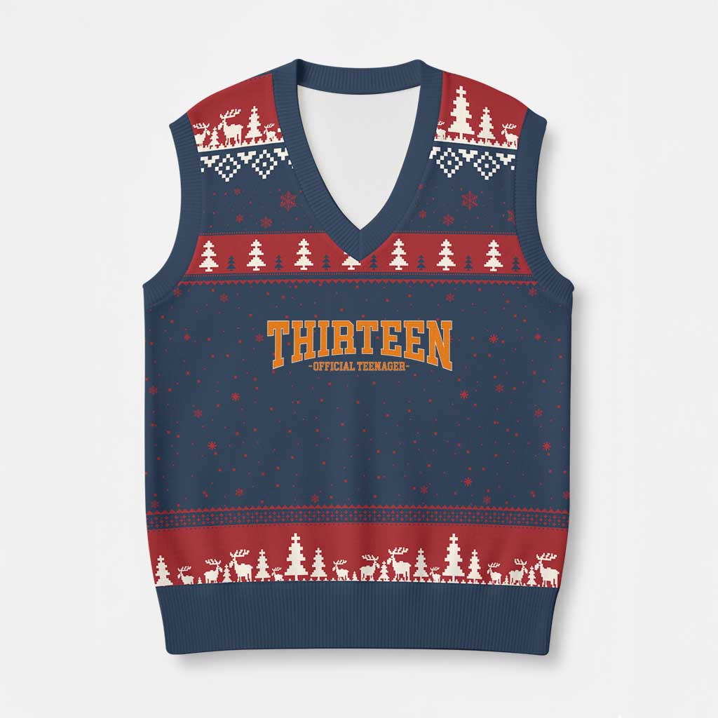 Thirteen Official Teenager V-Neck Knit Sweater Vest Vintage Retro Varsity 13th Birthday Gift Teen Girl