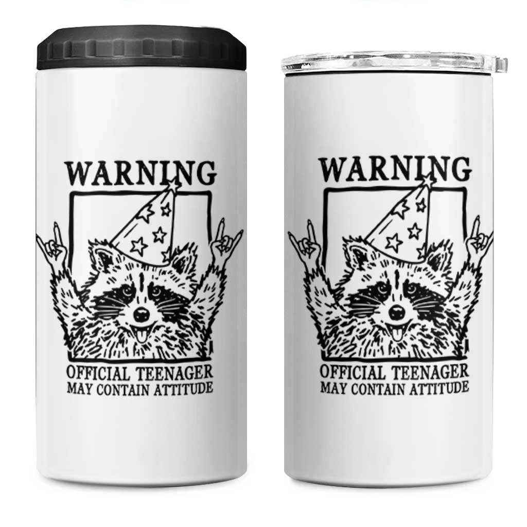 Vintage Raccoon 13th Birthday 4 in 1 Can Cooler Tumbler 13 Year Old Official Teenager Gifts