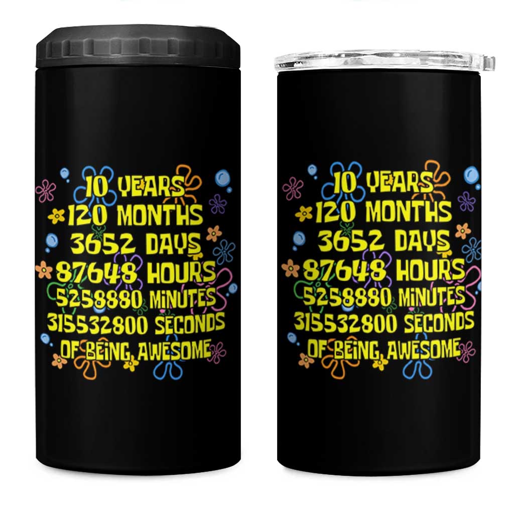 10th Birthday Gifts 4 in 1 Can Cooler Tumbler Flowers 10 Years Of Being Awesome 10 Year Old Bday