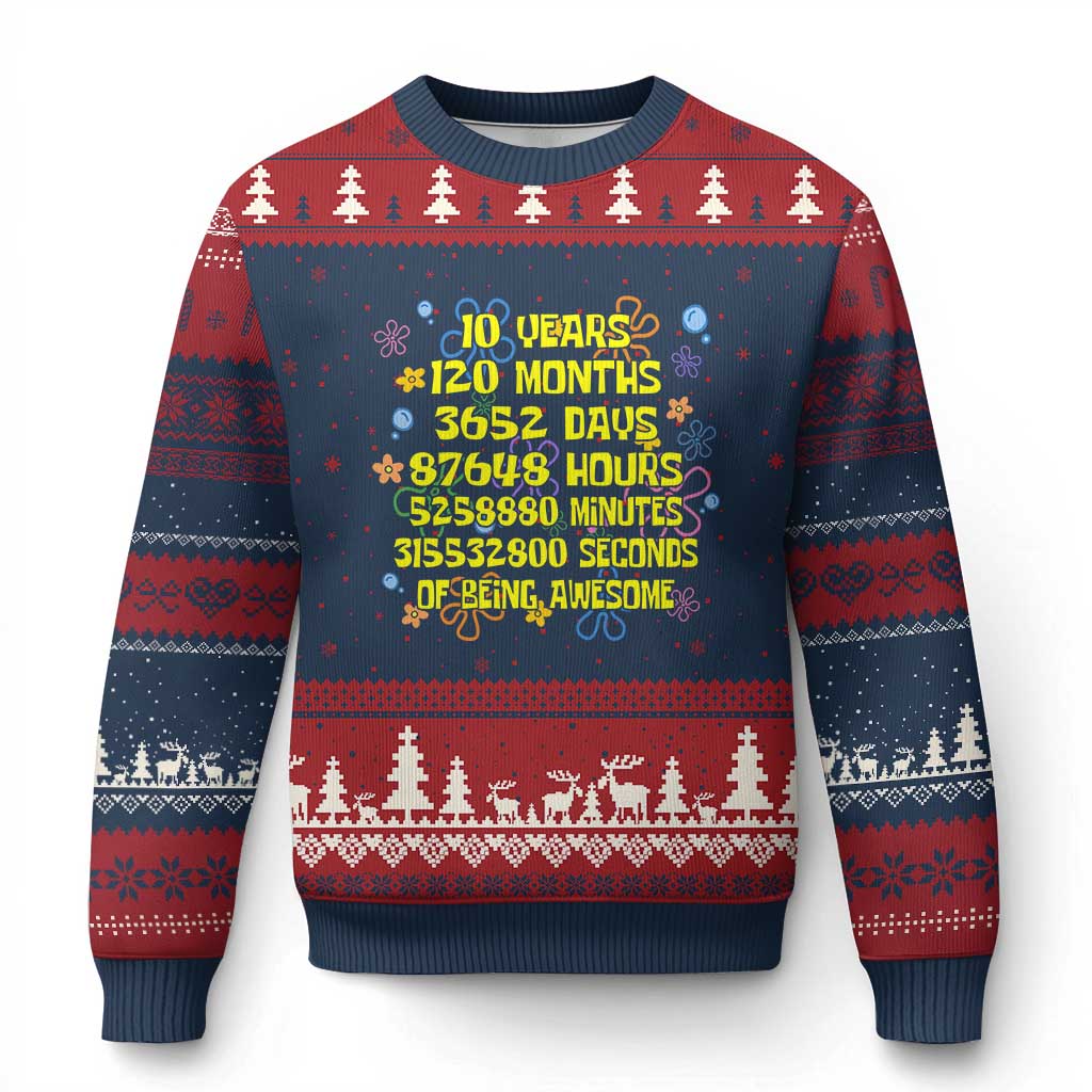 10th Birthday Gifts Ugly Christmas Sweater Flowers 10 Years Of Being Awesome 10 Year Old Bday