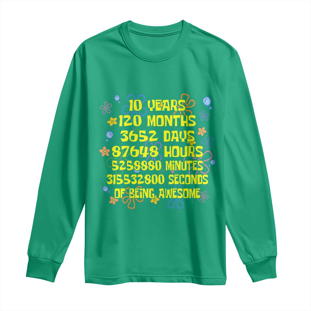 10th Birthday Gifts Long Sleeve Shirt Flowers 10 Years Of Being Awesome 10 Year Old Bday