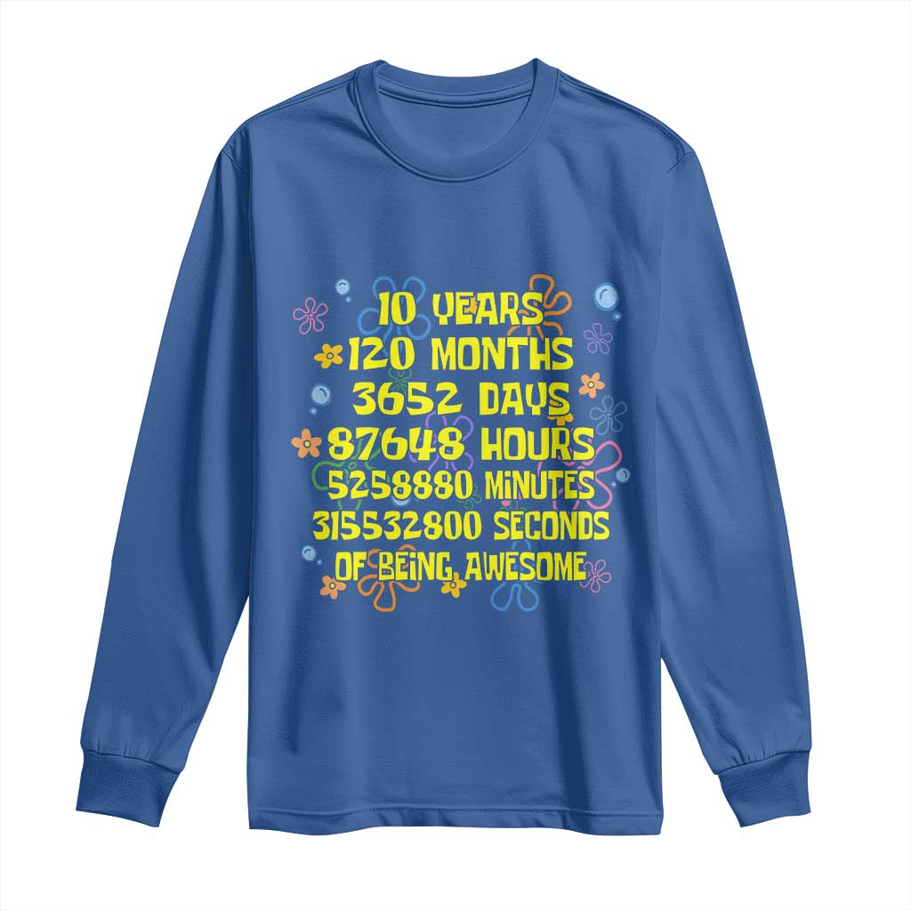 10th Birthday Gifts Long Sleeve Shirt Flowers 10 Years Of Being Awesome 10 Year Old Bday
