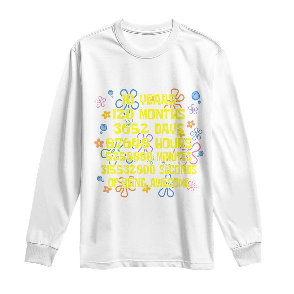 10th Birthday Gifts Long Sleeve Shirt Flowers 10 Years Of Being Awesome 10 Year Old Bday