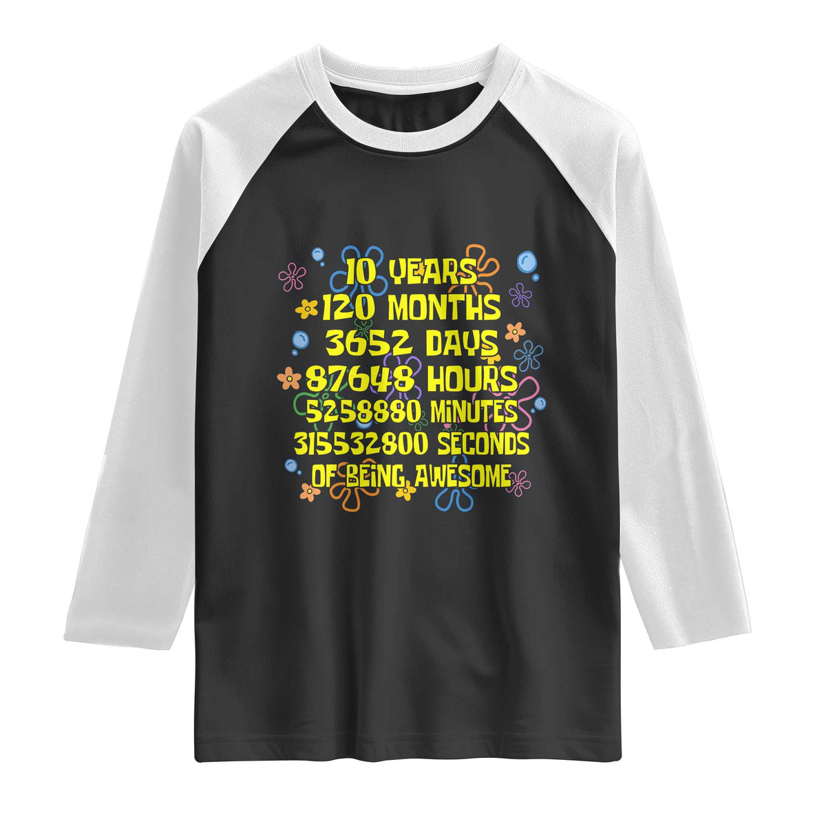 10th Birthday Gifts Raglan Shirt Flowers 10 Years Of Being Awesome 10 Year Old Bday