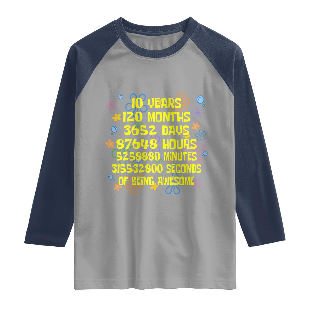 10th Birthday Gifts Raglan Shirt Flowers 10 Years Of Being Awesome 10 Year Old Bday