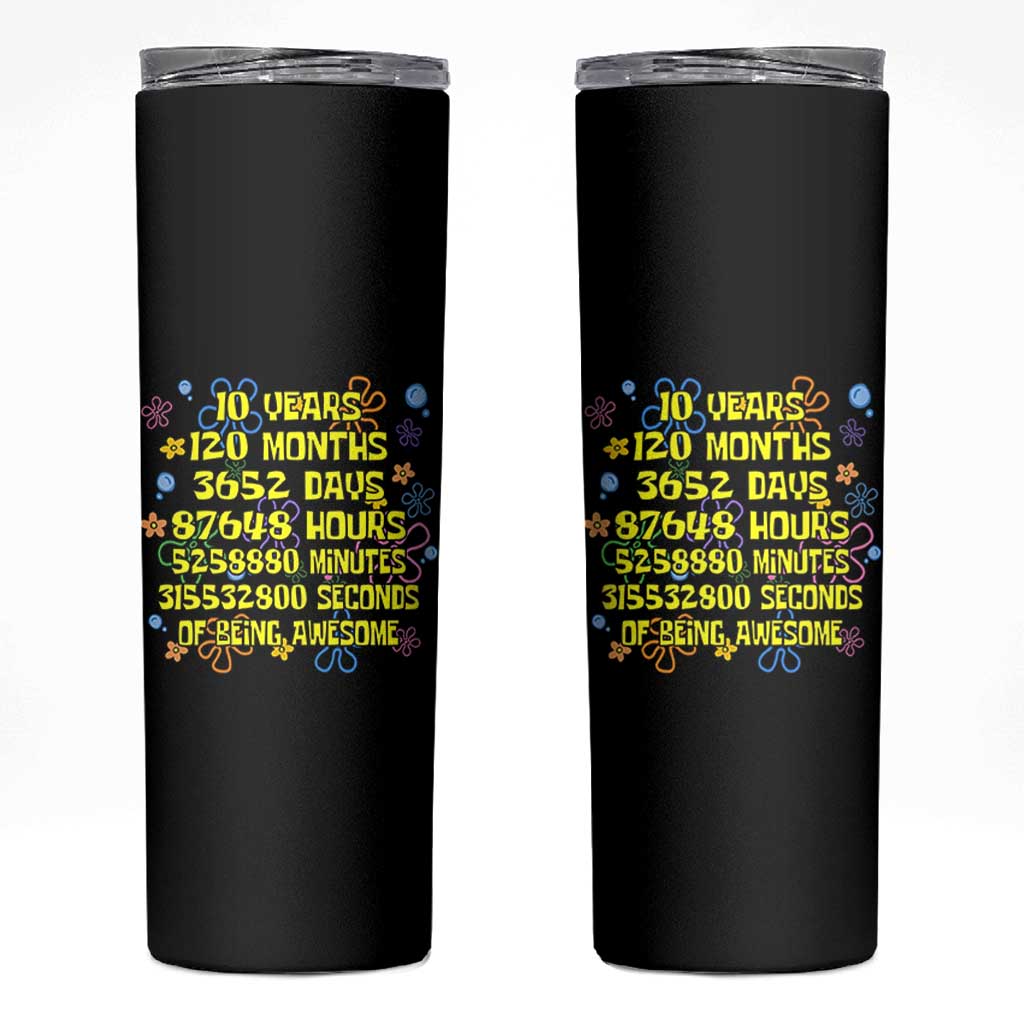 10th Birthday Gifts Skinny Tumbler Flowers 10 Years Of Being Awesome 10 Year Old Bday
