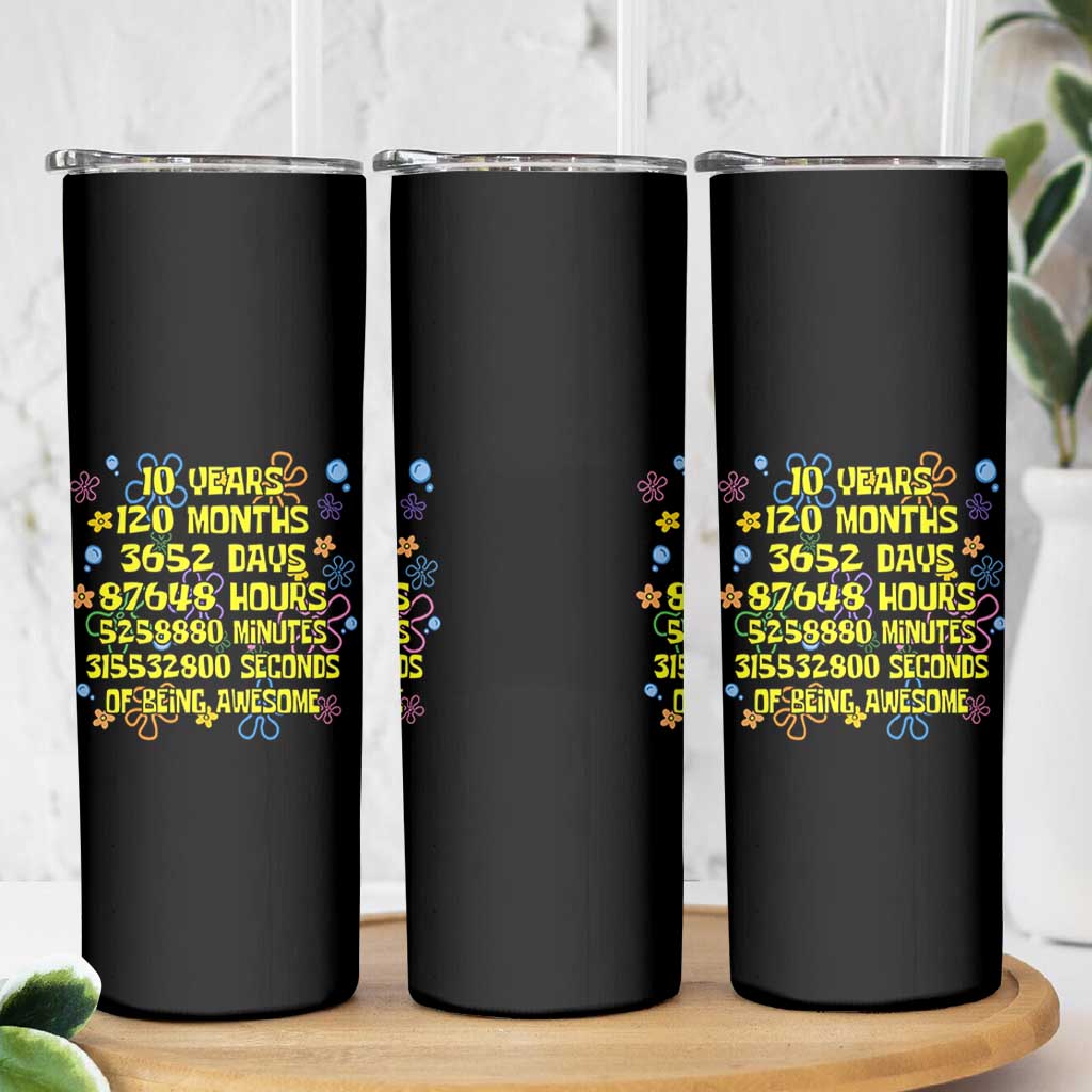 10th Birthday Gifts Skinny Tumbler Flowers 10 Years Of Being Awesome 10 Year Old Bday