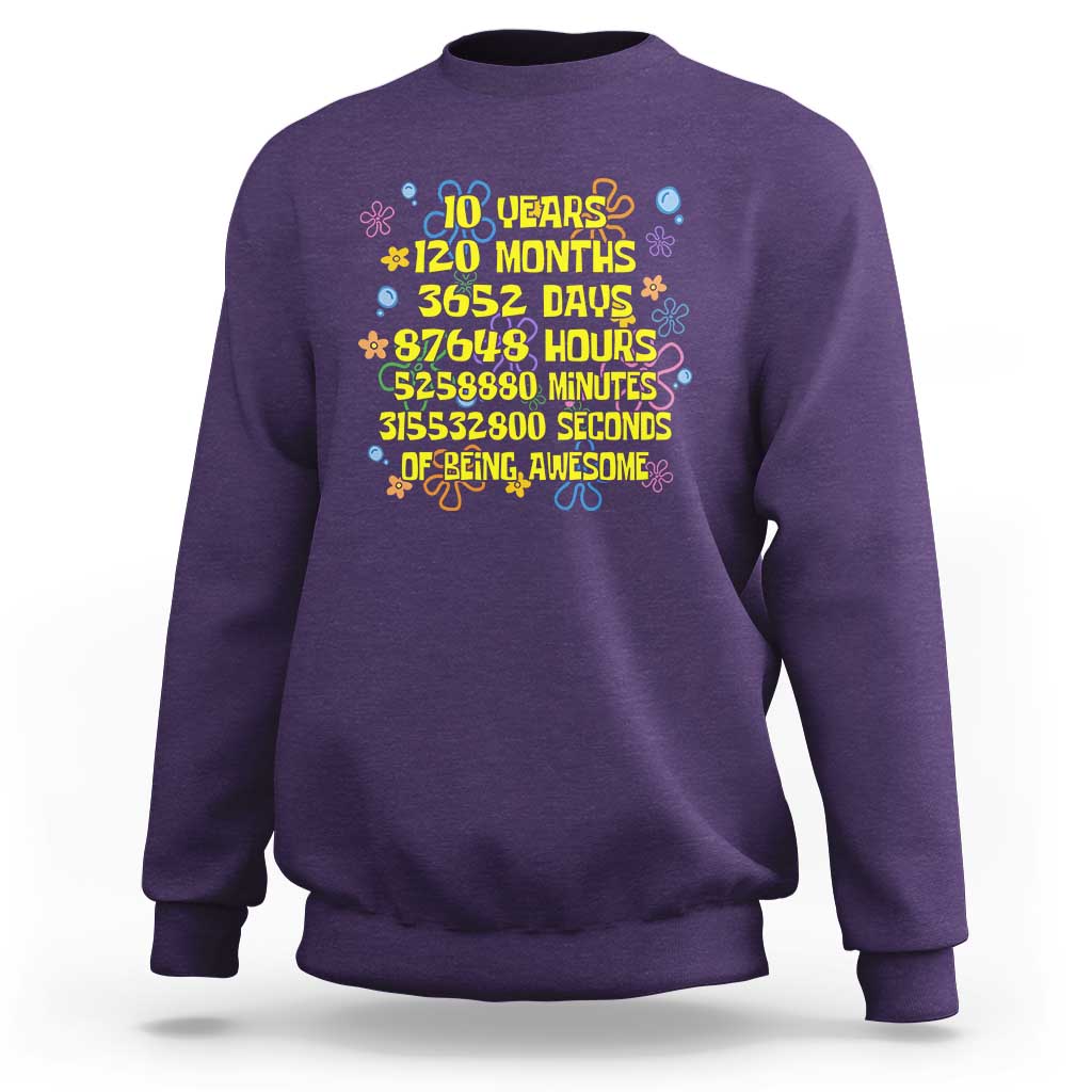 10th Birthday Gifts Sweatshirt Flowers 10 Years Of Being Awesome 10 Year Old Bday