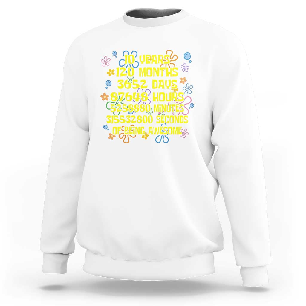 10th Birthday Gifts Sweatshirt Flowers 10 Years Of Being Awesome 10 Year Old Bday