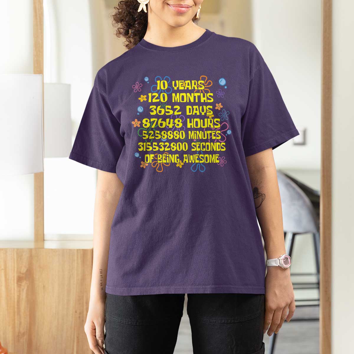 10th Birthday Gifts T Shirt For Women Flowers 10 Years Of Being Awesome 10 Year Old Bday