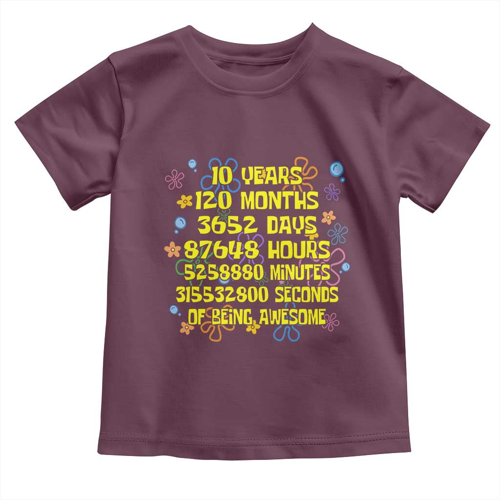 10th Birthday Gifts Toddler T Shirt Flowers 10 Years Of Being Awesome 10 Year Old Bday