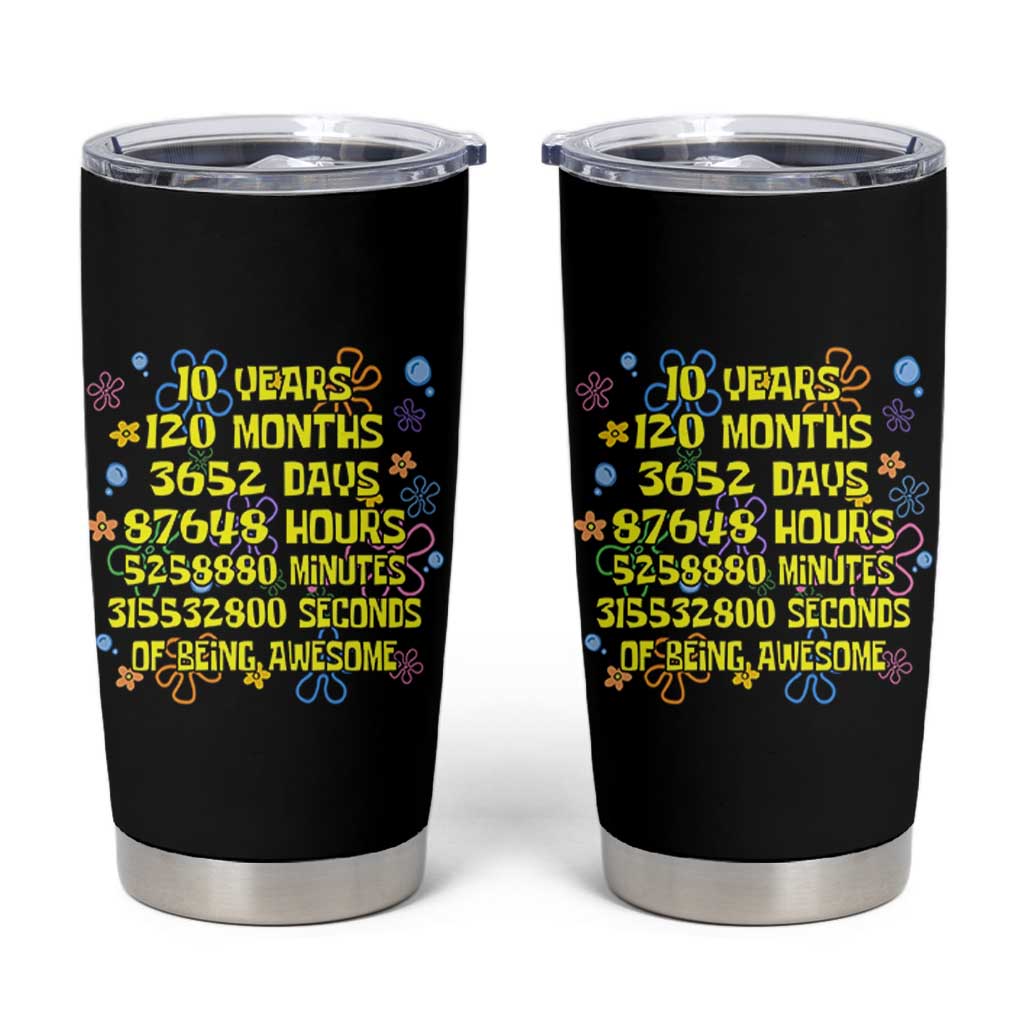 10th Birthday Gifts Tumbler Cup Flowers 10 Years Of Being Awesome 10 Year Old Bday