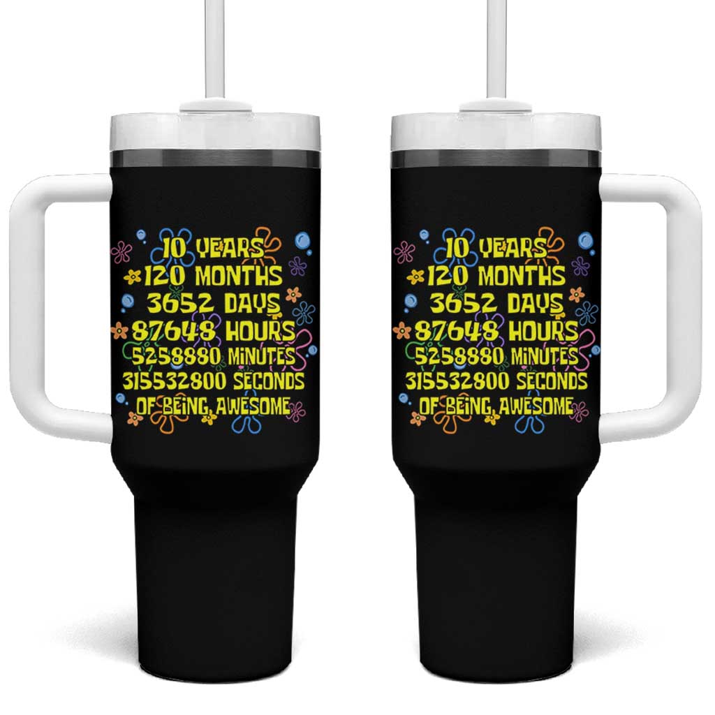 10th Birthday Gifts Tumbler With Handle Flowers 10 Years Of Being Awesome 10 Year Old Bday