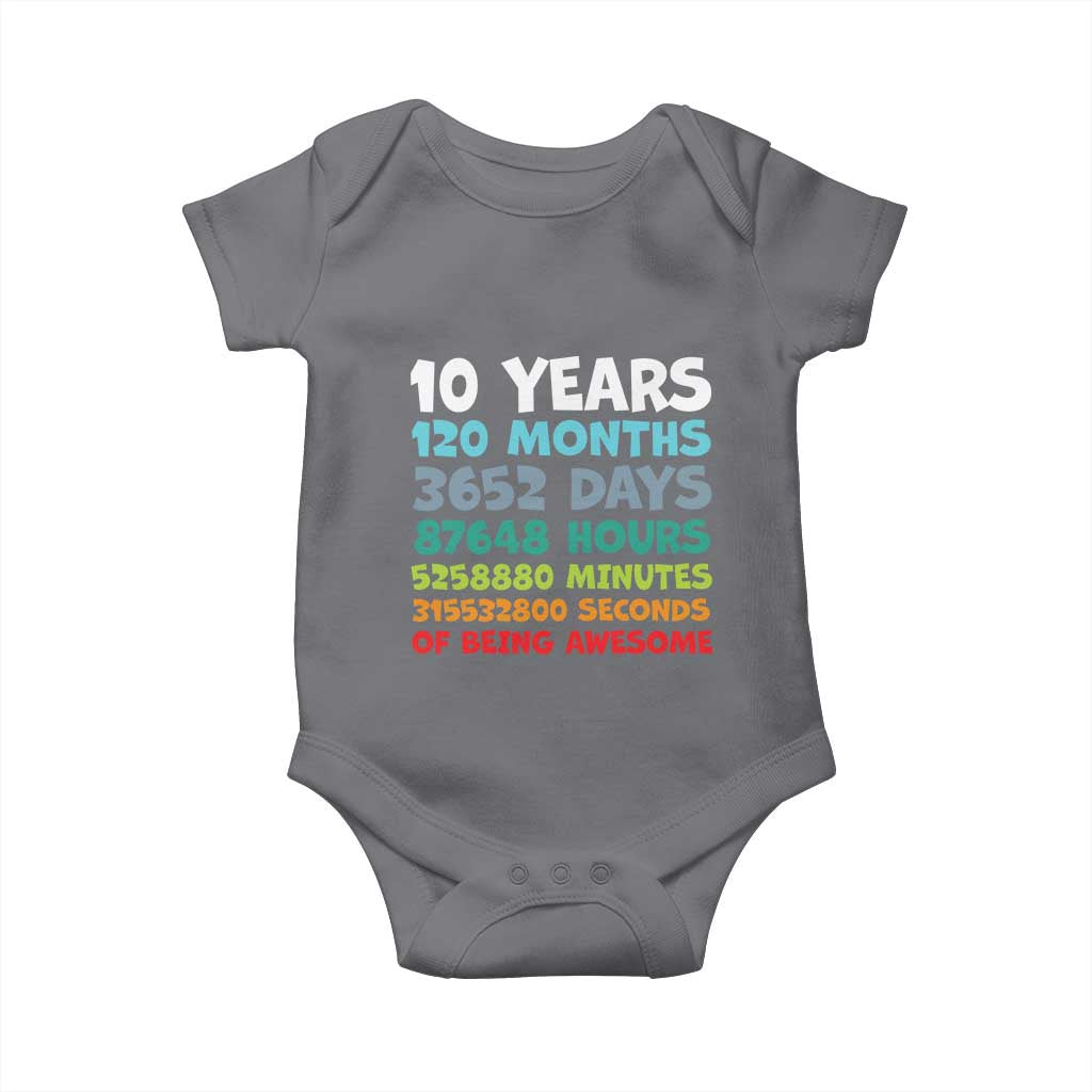 10 Year Old Bday Baby Onesie 10 Years 120 Months Of Being Awesome 10th Birthday Gifts
