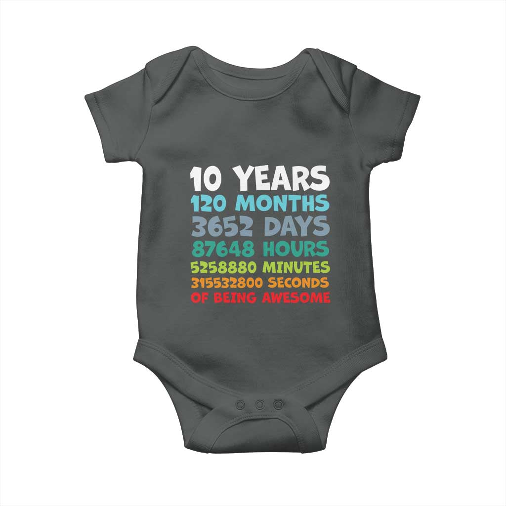 10 Year Old Bday Baby Onesie 10 Years 120 Months Of Being Awesome 10th Birthday Gifts